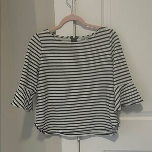 Green Envelope Black and White Striped Blouse